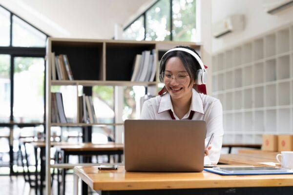 Asian girl student online learning class study online video call zoom teacher